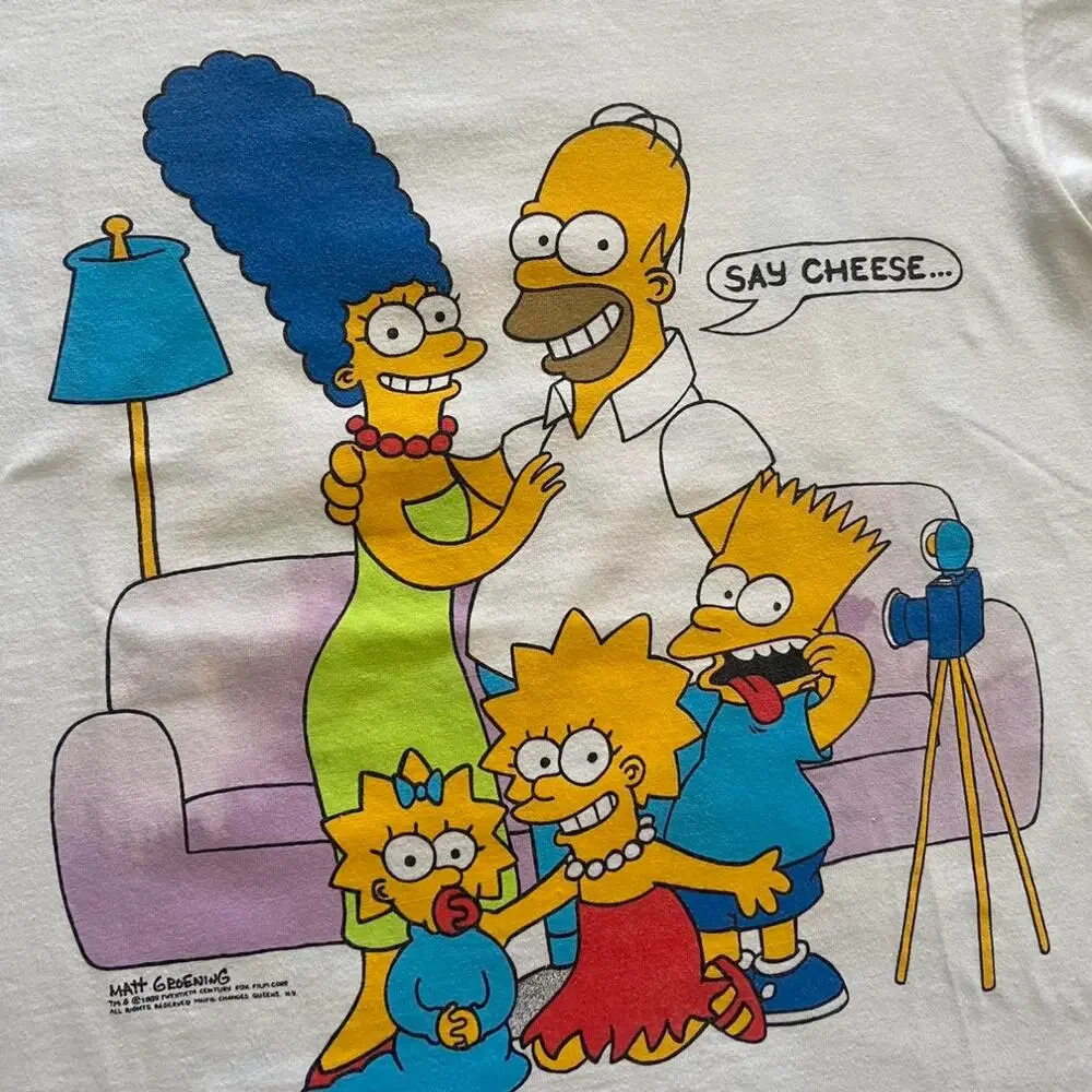 Vintage Simpsons Say Cheese Single Stitch Double Side White Shirt Changes M